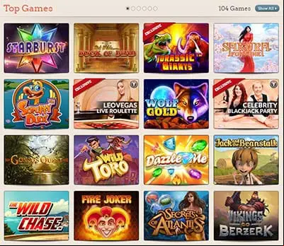 LeoVegas.com instant play games catalogue