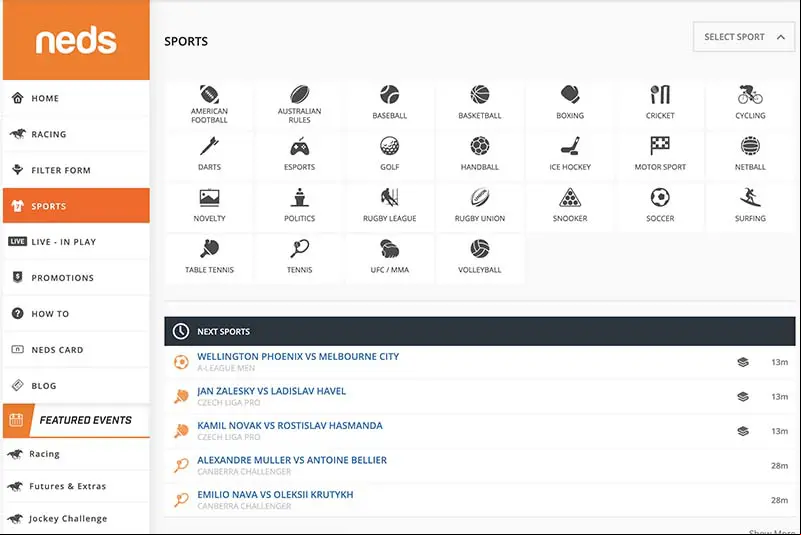 Neds bonus codes can be used across many different sports and racing events