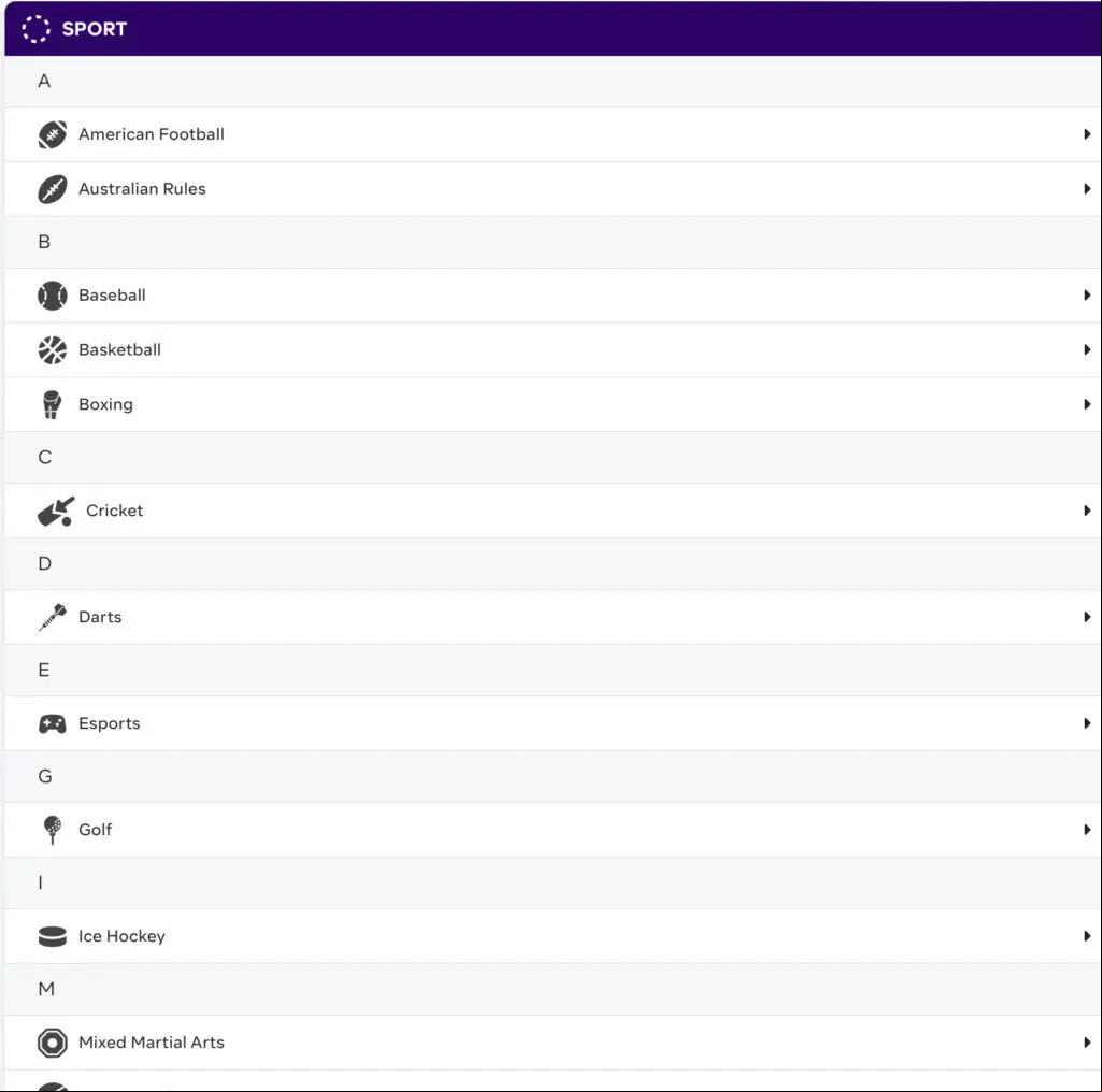 Boombet has a huge selection of sports to bet on.